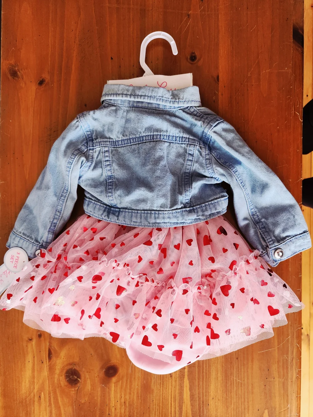 NWT Little Lass 3-6 Month Denim Jacket with Pink Heart Tulle Dress - Picture 4 of 6